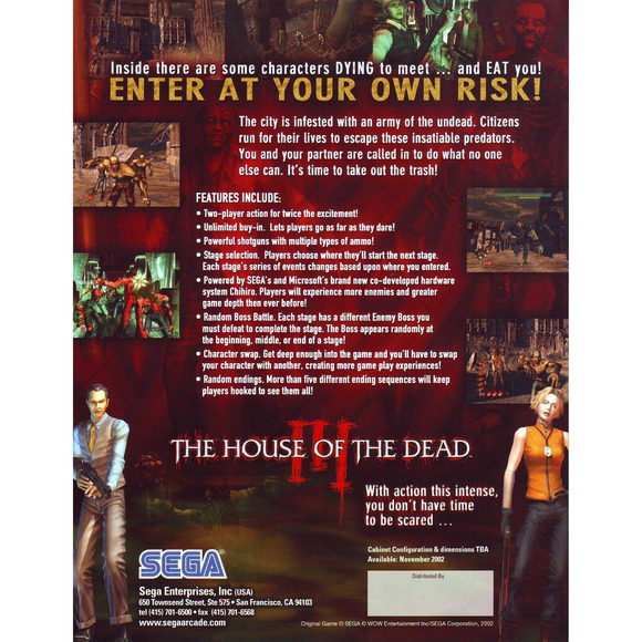 House Of The Dead III Arcade FLYER Original NOS Zombies Vintage Art 8.5" x 11" - Picture 2 of 4